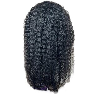 Natural Black Kinky Curly Human Hair 26 Inch Glueless Half Wig